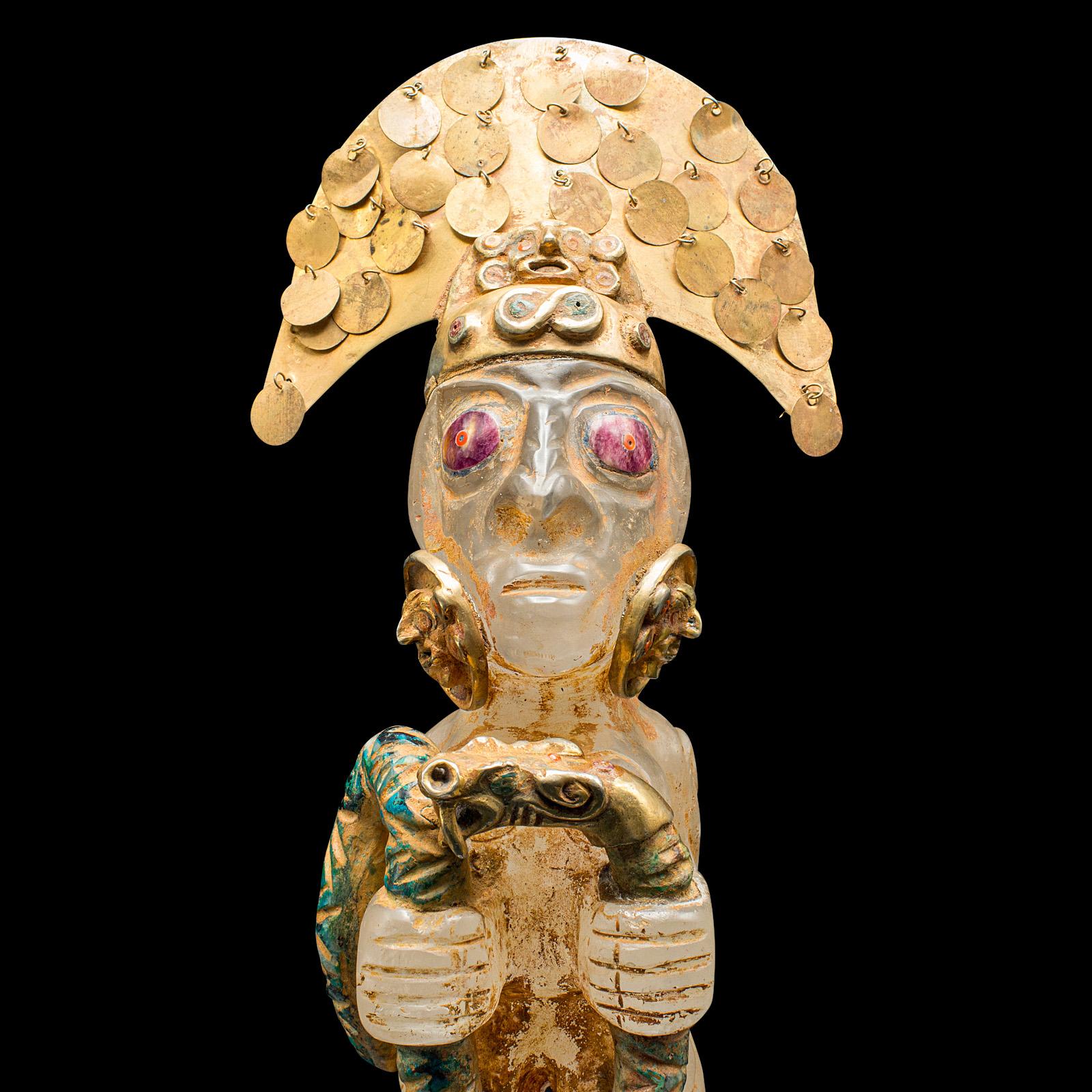 Vintage Totemic Figure, South American, Carved Crystal, Gilt Metal, Tribal Art For Sale 2