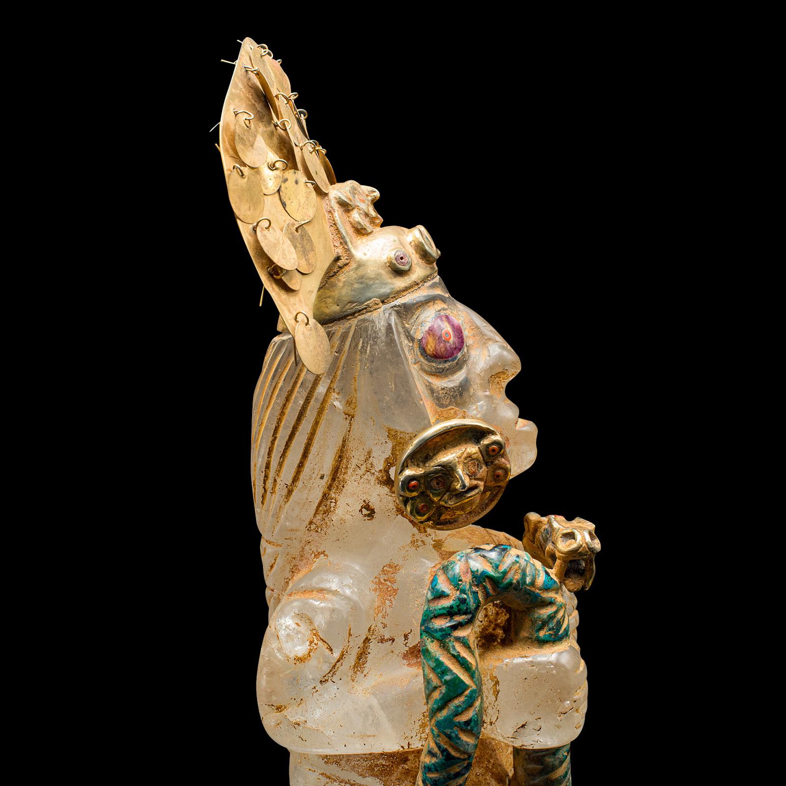 Vintage Totemic Figure, South American, Carved Crystal, Gilt Metal, Tribal Art For Sale 3