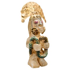 Figura Totemica d'epoca, Sud America, Cristallo intagliato, Metallo dorato, Tribal Art