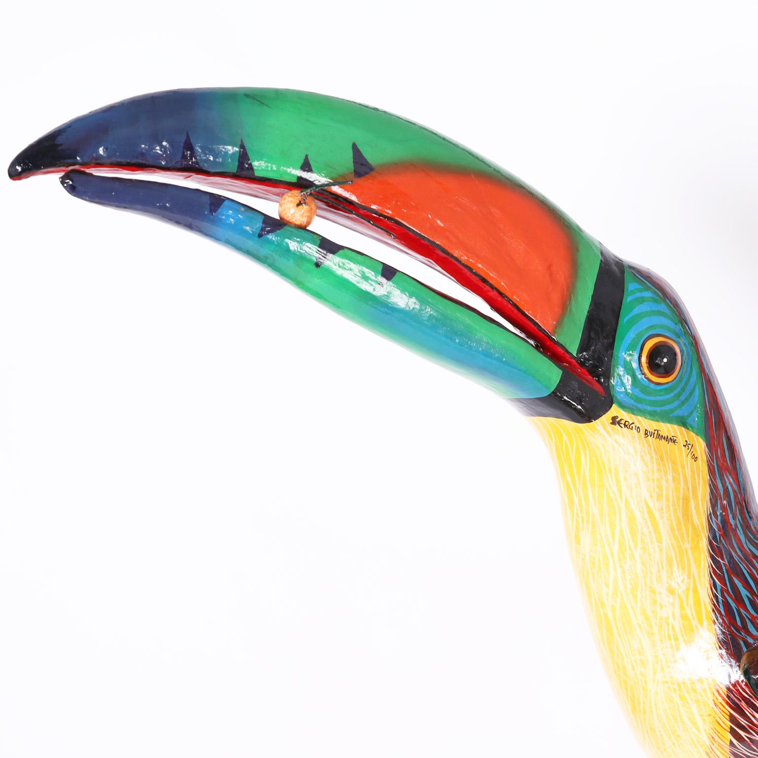 Mid-Century Modern Vintage Toucan Sculpture on a Brass Stand by Sergio Bustamante