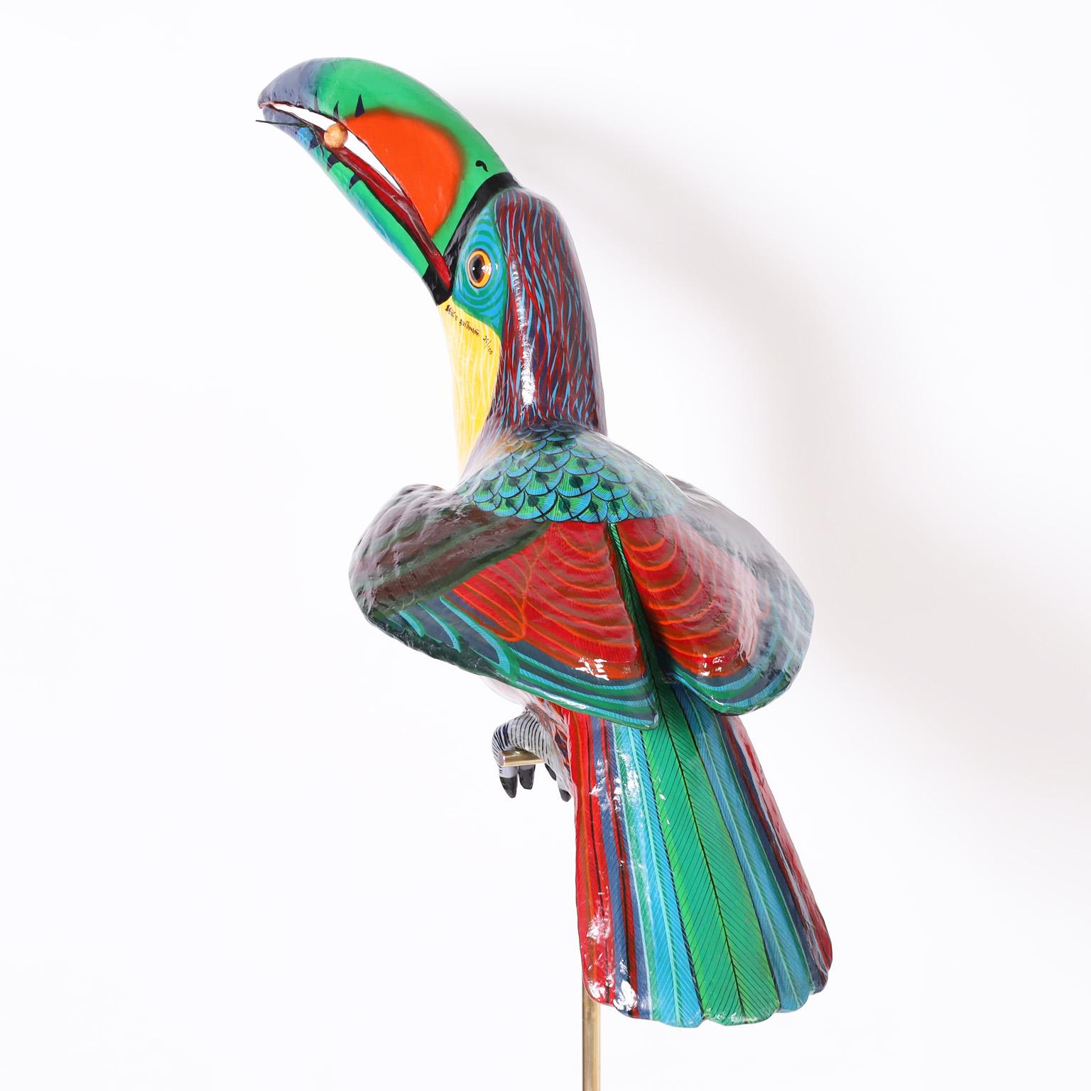 Mexican Vintage Toucan Sculpture on a Brass Stand by Sergio Bustamante