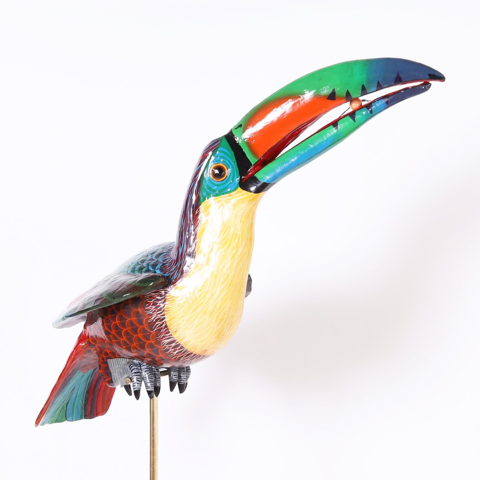 Vintage Toucan Sculpture on a Brass Stand by Sergio Bustamante In Good Condition In Palm Beach, FL