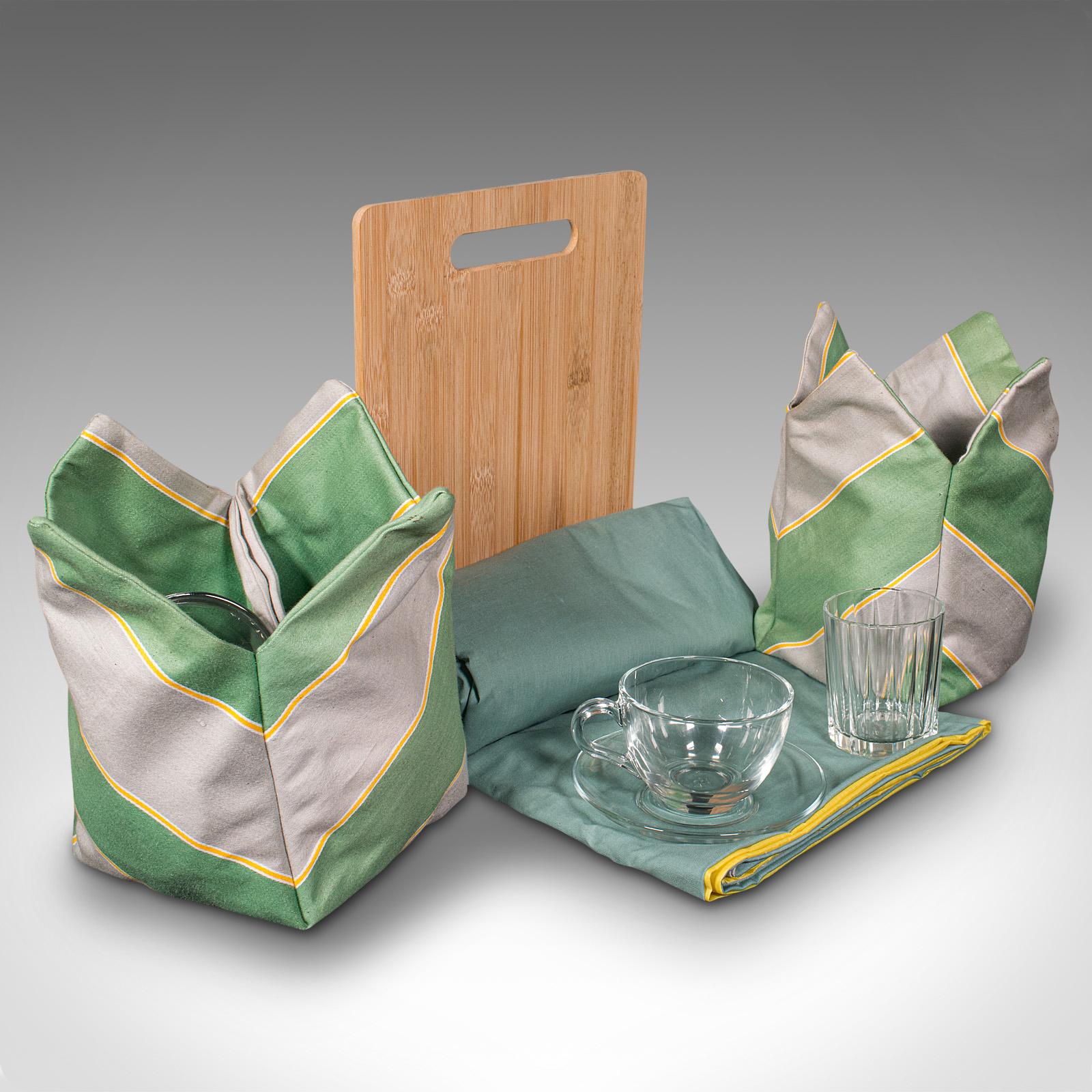 Vintage Touring Picnic Set, English, Canvas, Leather, Case, Mid Century, C.1950 3