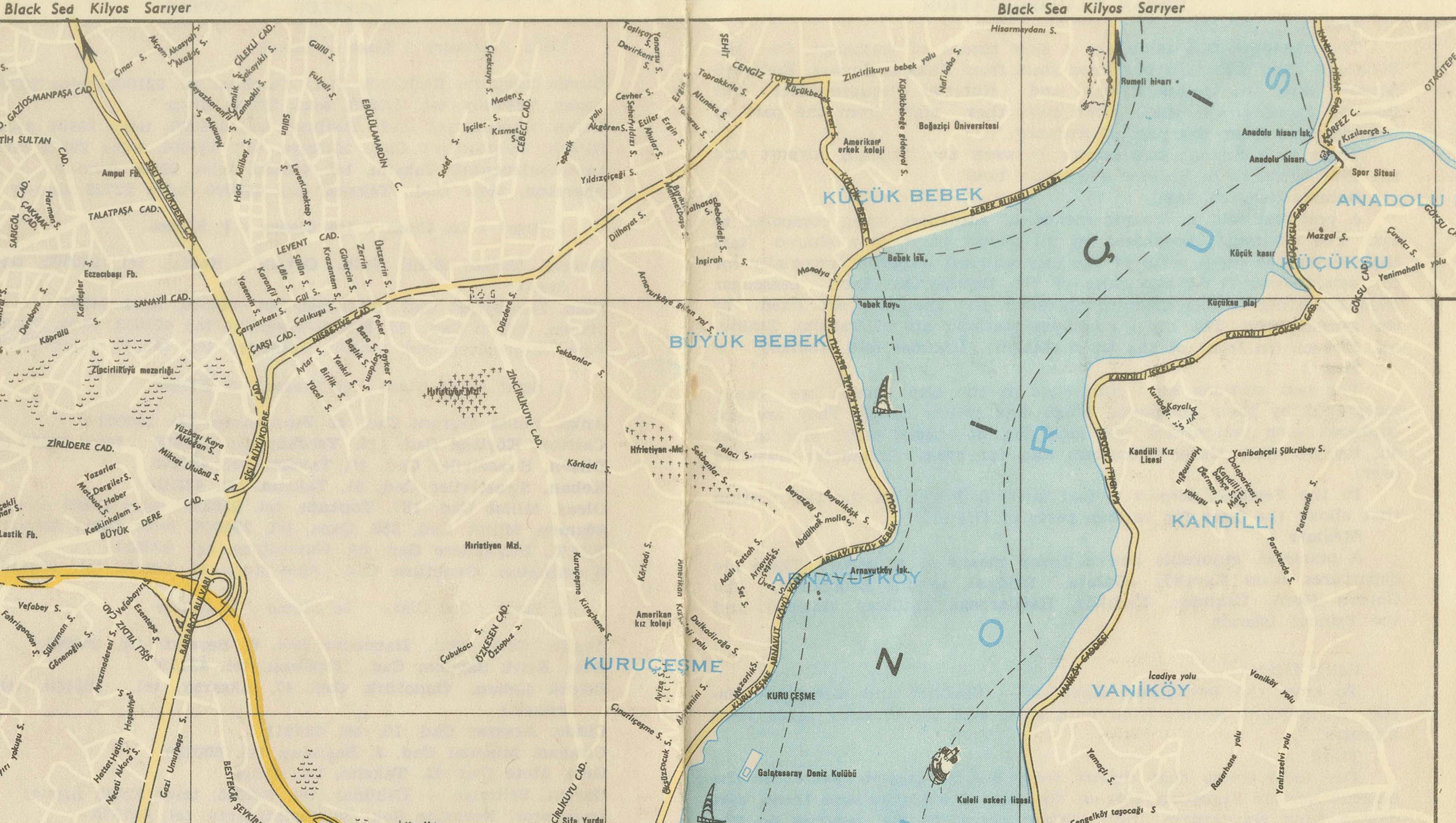 Vintage Tourist Map of Istanbul (Constantinople), Bosphorus & Marmara Sea, c1950