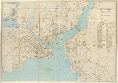 Vintage Tourist Map of Istanbul (Constantinople), Bosphorus & Marmara Sea, c1950