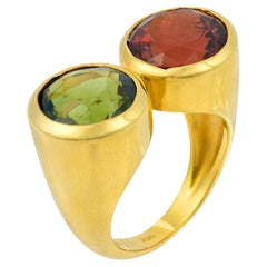 Vintage tourmaline 18k gold two stone cocktail ring