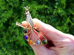 Vintage Tourmaline Amethyst Citrine Aquamarine and Diamond Bird Brooch