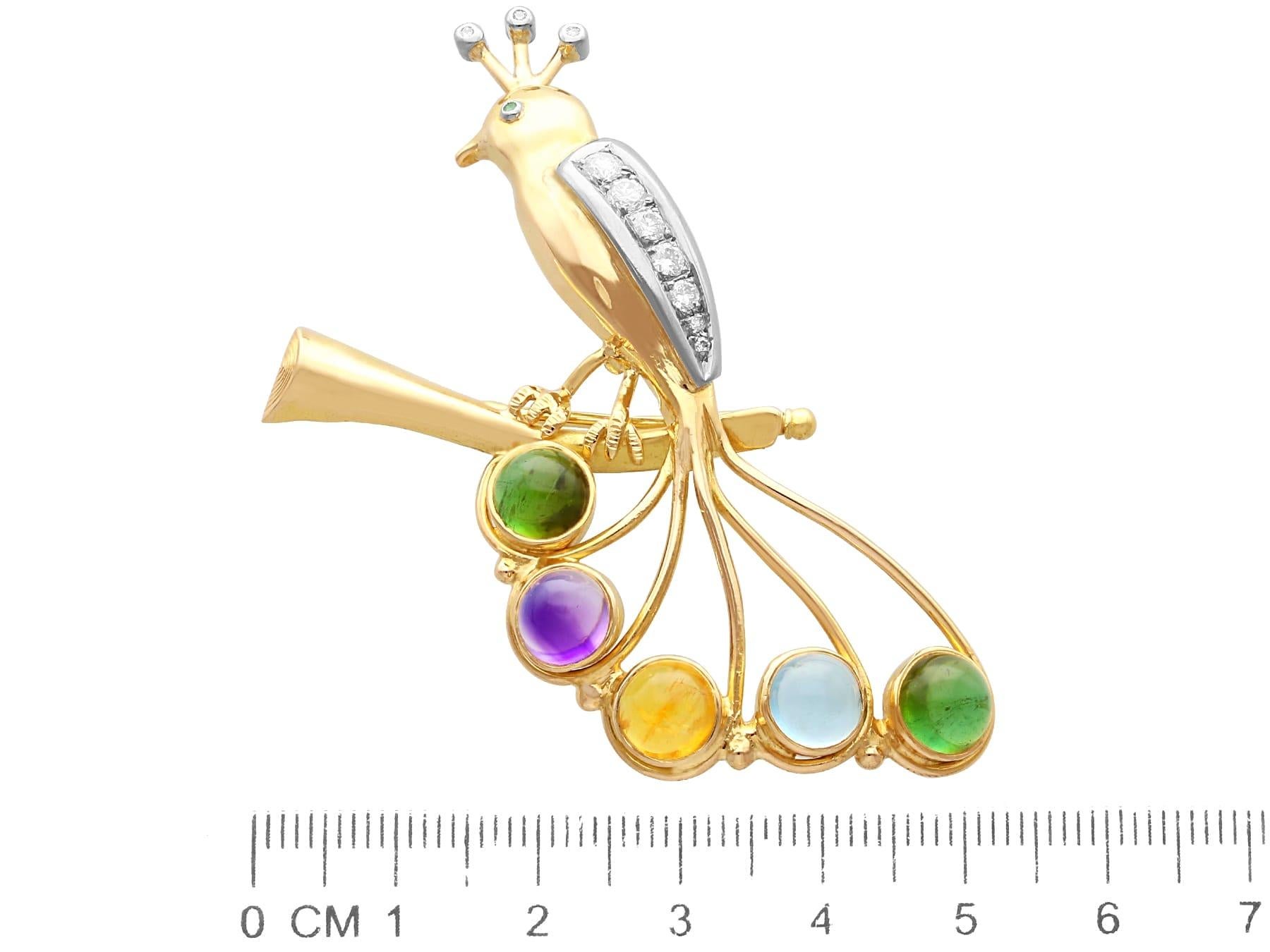 Vintage Tourmaline Amethyst Citrine Aquamarine and Diamond Bird Brooch In Excellent Condition For Sale In Jesmond, Newcastle Upon Tyne