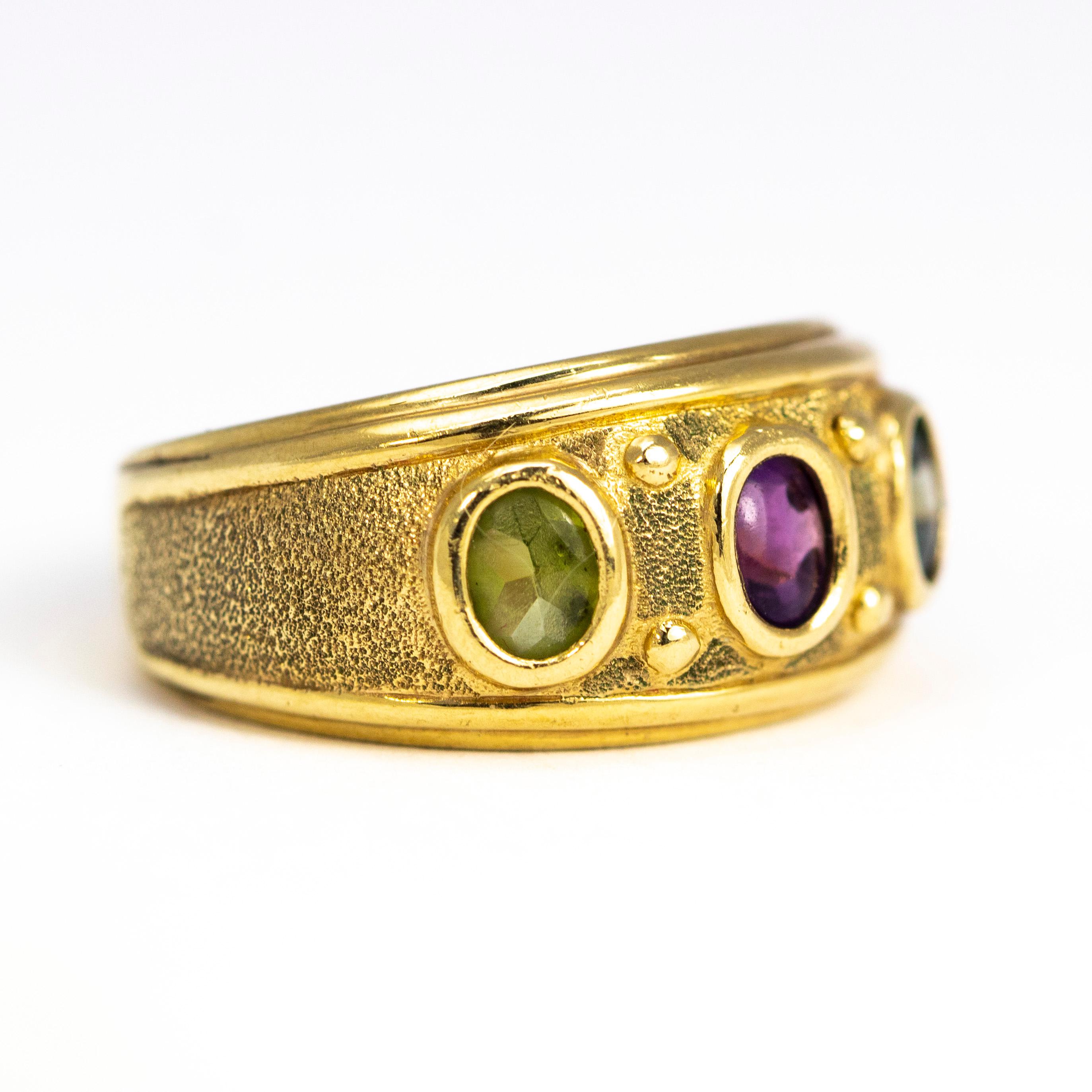 Modern Vintage Tourmaline and 9 Carat Gold Band For Sale