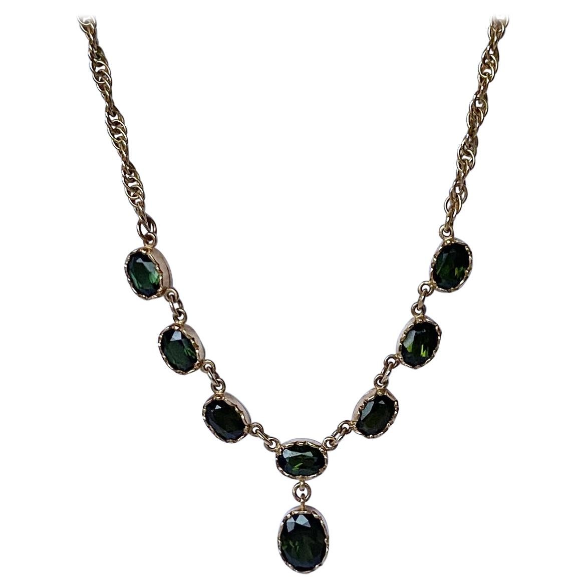 Vintage Tourmaline and 9 Carat Gold Necklace For Sale