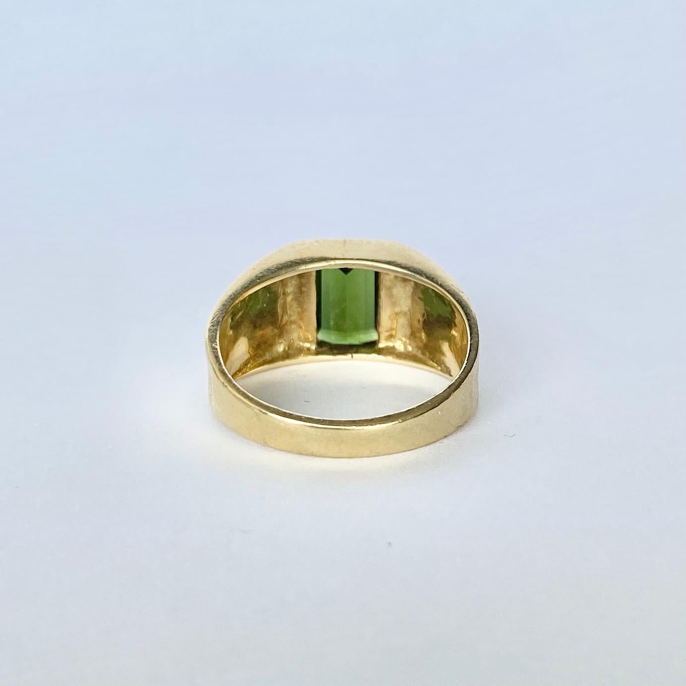 Emerald Cut Vintage Tourmaline and 9 Carat Gold Ring