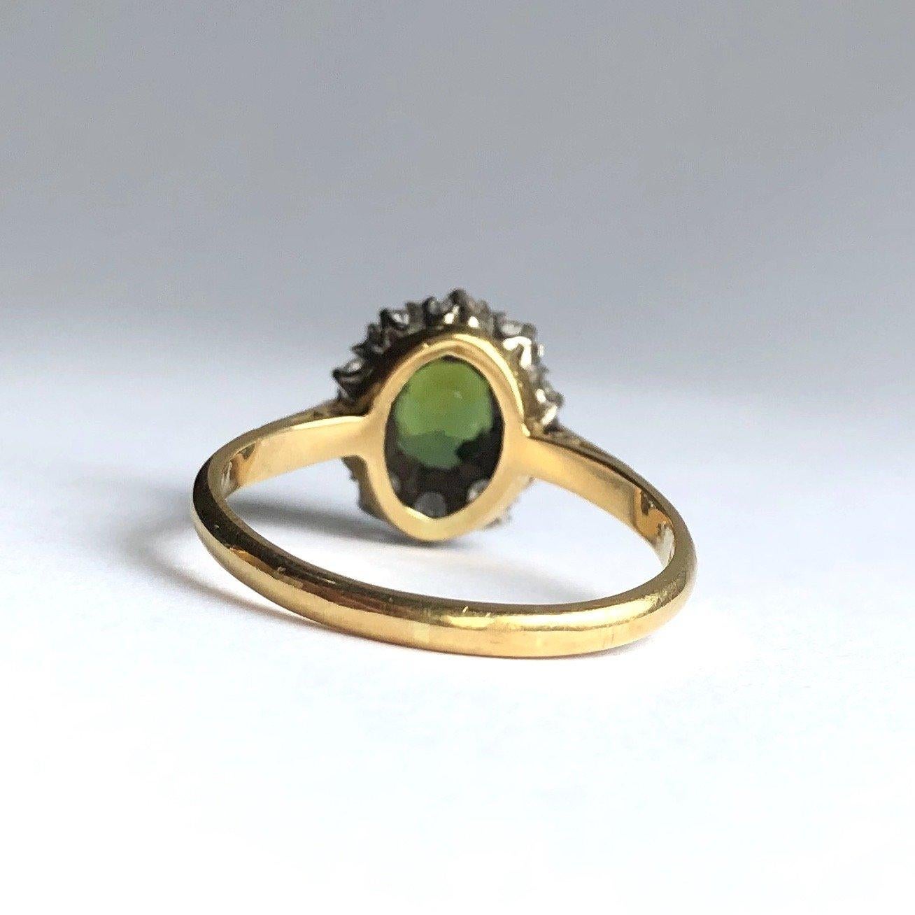 Modern Vintage Tourmaline and Diamond 18 Carat Gold Cluster Ring