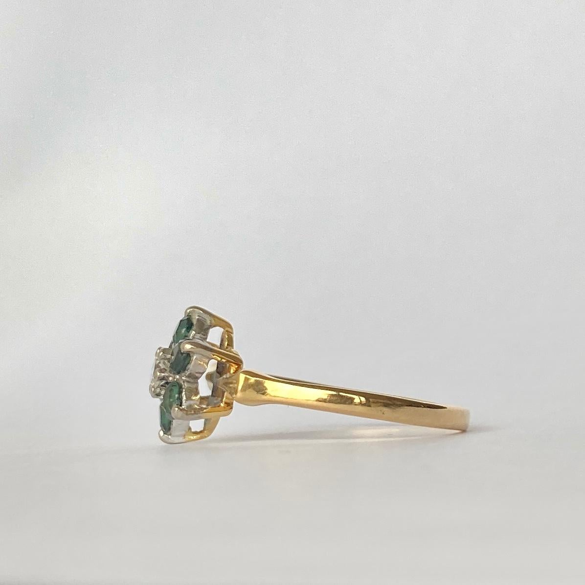 Modern Vintage Tourmaline and Diamond 18 Carat Gold Cluster Ring