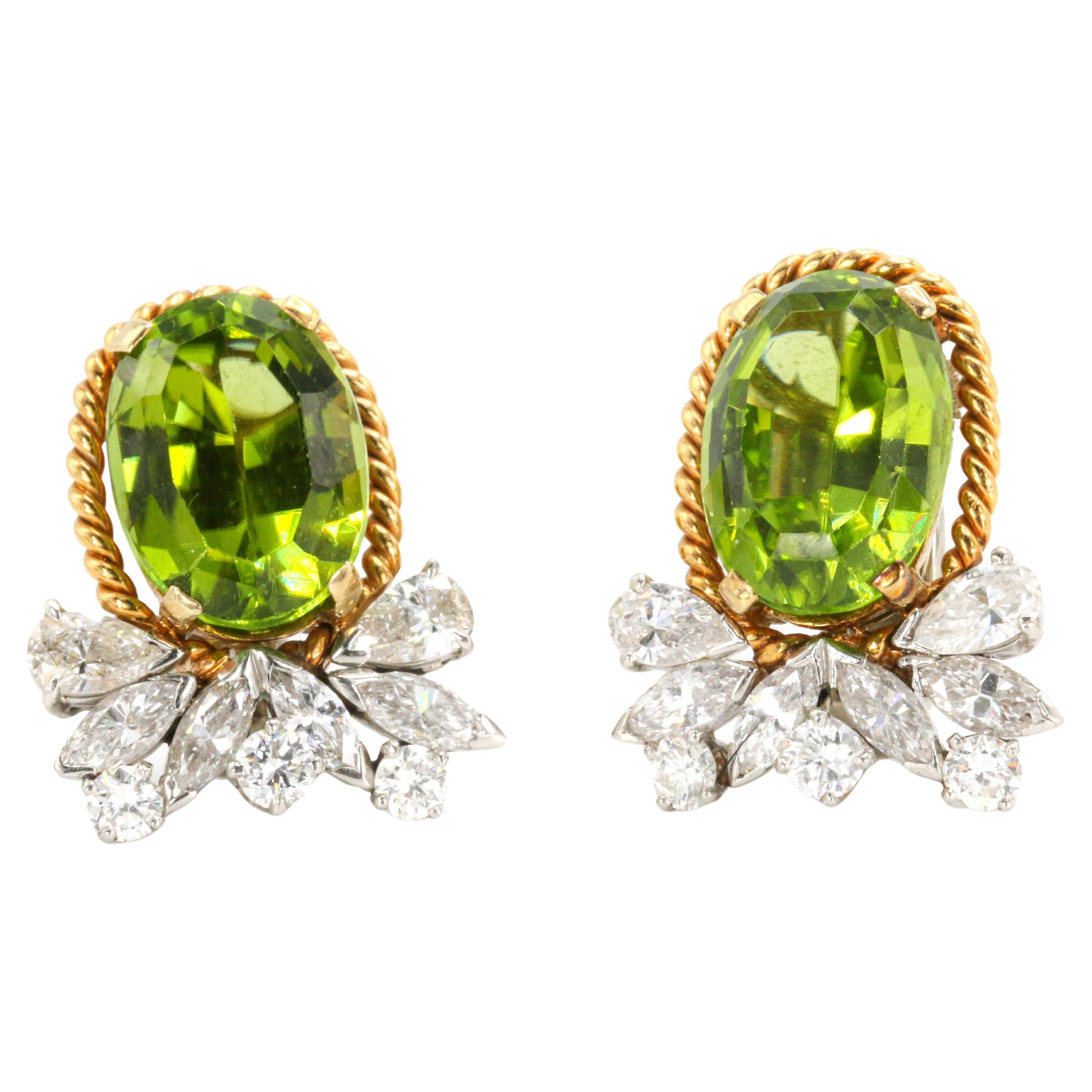 Vintage Tourmaline and Diamond Earrings in 18k Gold & Platinum