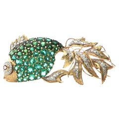 Vintage Tourmaline and Diamond Fish Brooch in 18K Gold and Platinum Vintage Tourmaline and Diamond Fish Brooch in 18K Gold and Platinum