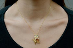 Vintage Tourmaline and Moonstone Owl Necklace