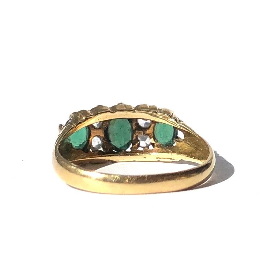 Modern Vintage Tourmaline and White Sapphire 18 Carat Gold Three-Stone Ring 