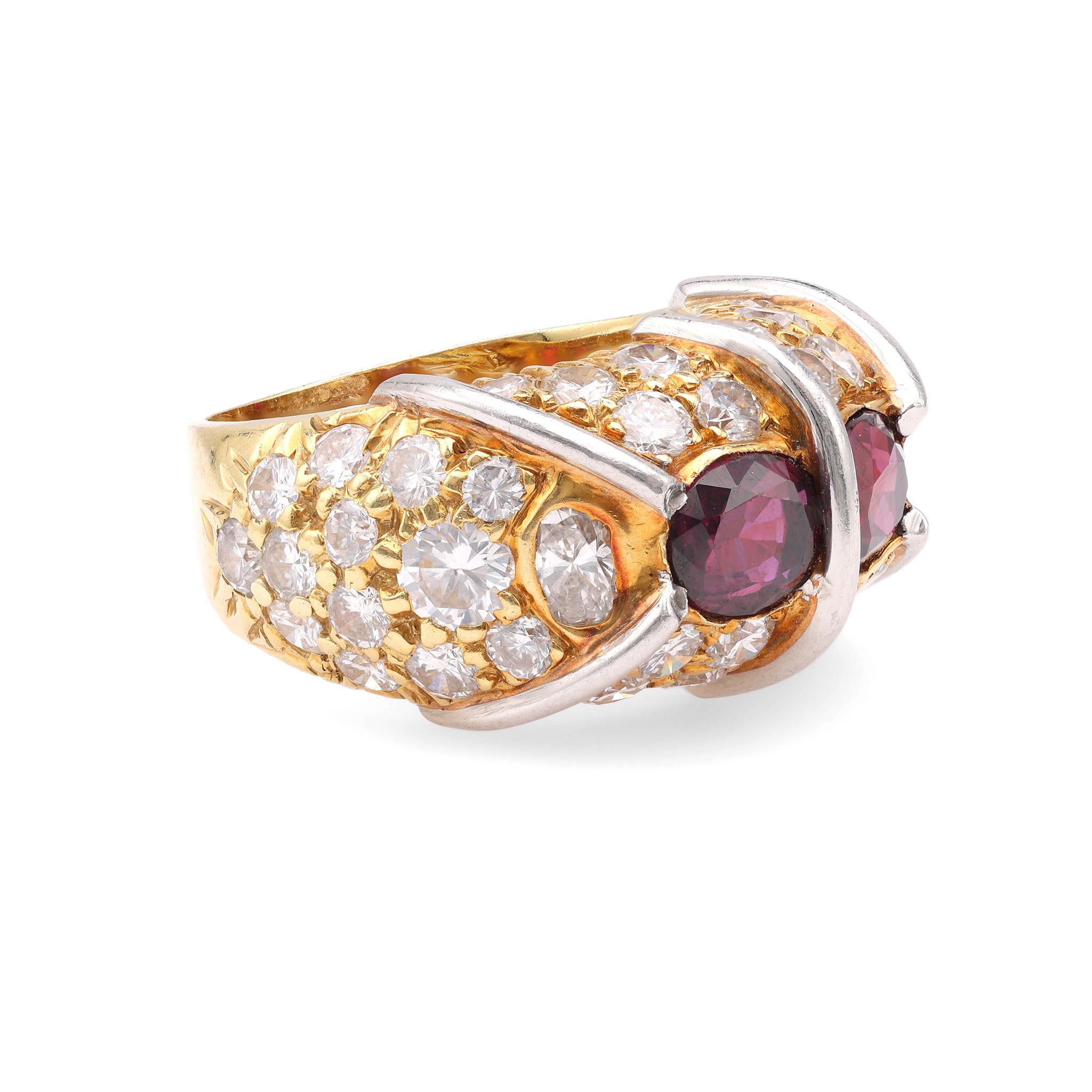 Vintage Tourmaline Diamond 18k Yellow Gold Platinum Ring In Good Condition For Sale In Beverly Hills, CA