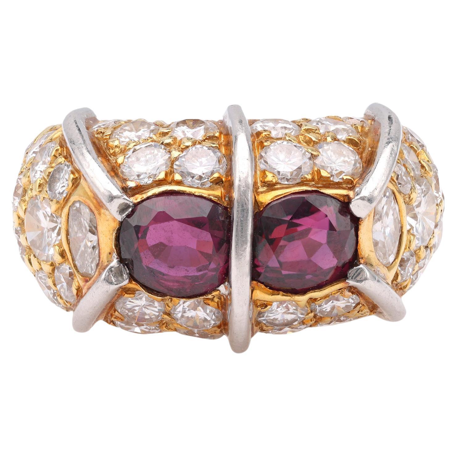 Bague vintage en or jaune 18 carats avec tourmaline et diamants en vente