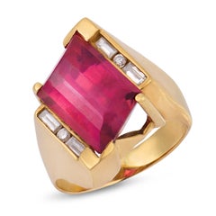 Vintage tourmaline diamond 18k yellow gold ring