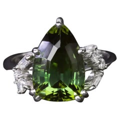 Vintage Tourmaline Diamond Cocktail Ring Bi Color Ombre Green 18k White Gold