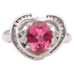 Vintage Tourmaline Diamond Platinum Heart Ring
