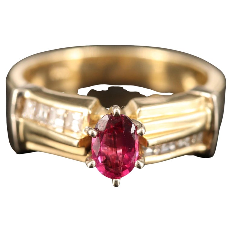 Customizable Vintage Tourmaline Engagement Ring Set, 18K Gold Diamonds