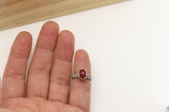 Vintage Tourmaline Gold Ring Natural Pink Gemstone cabochon 18 Karat two tone