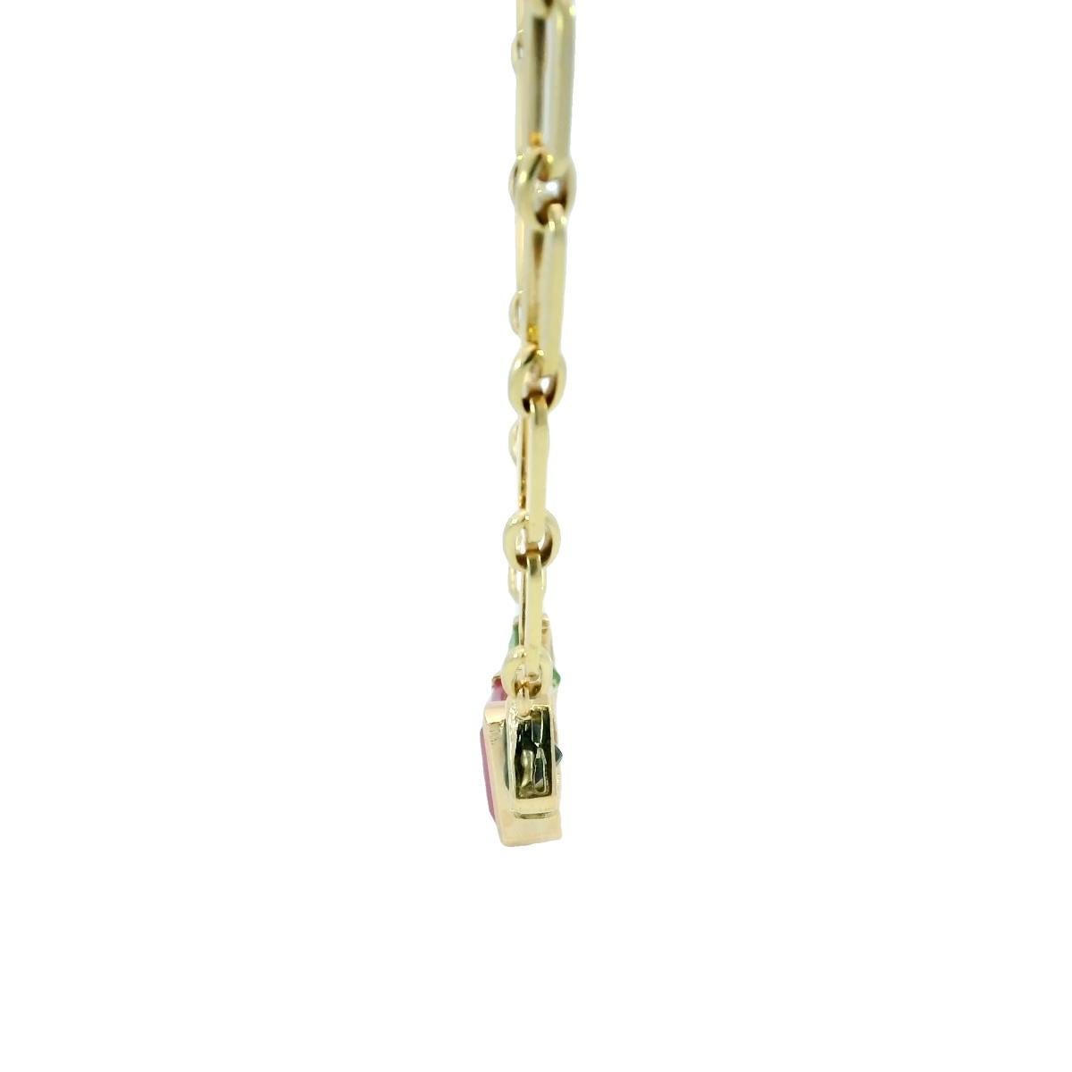 Women's Vintage Tourmaline Paperclip Link Necklace 18K Yellow Gold 18.75