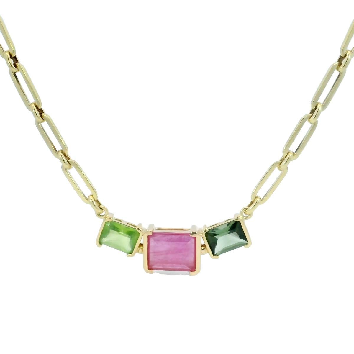 Vintage Tourmaline Paperclip Link Necklace 18K Yellow Gold 18.75