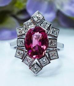 Vintage Tourmaline Princess Diamond Cocktail Ring 18K White Gold Estate Giant