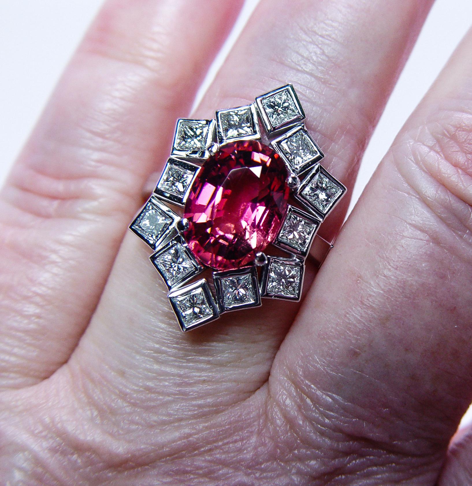 Vintage Tourmaline Princess Diamond Cocktail Ring 18K White Gold Estate Giant For Sale 1