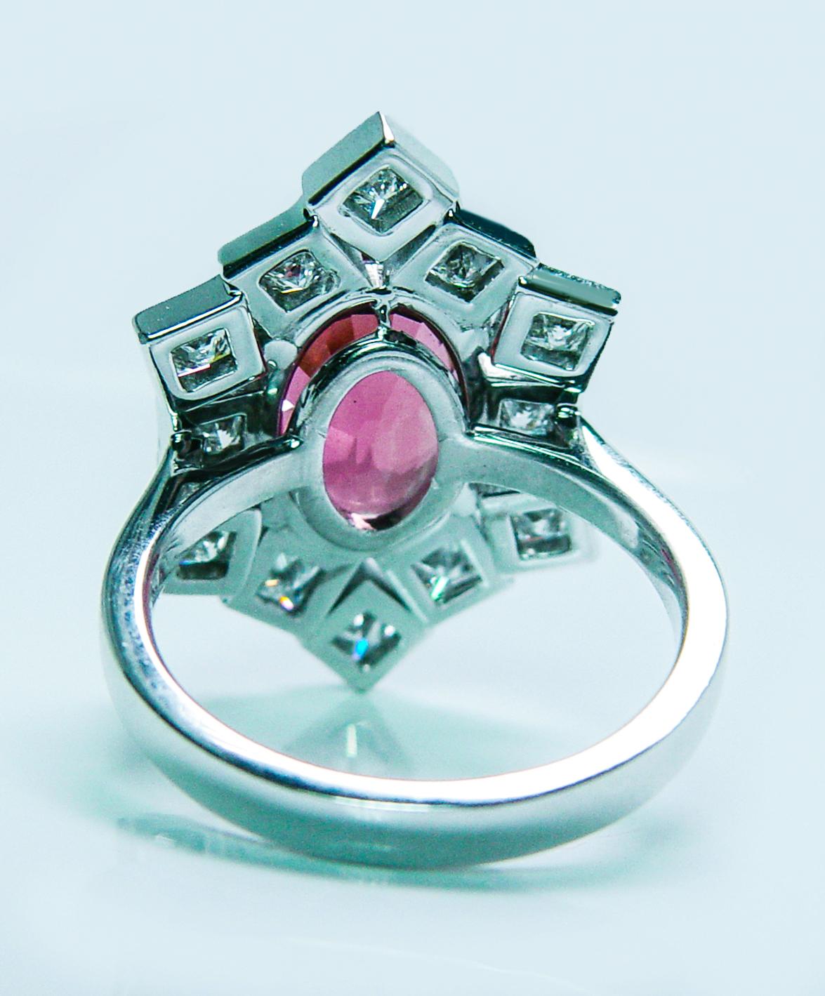 Vintage Tourmaline Princess Diamond Cocktail Ring 18K White Gold Estate Giant For Sale 2