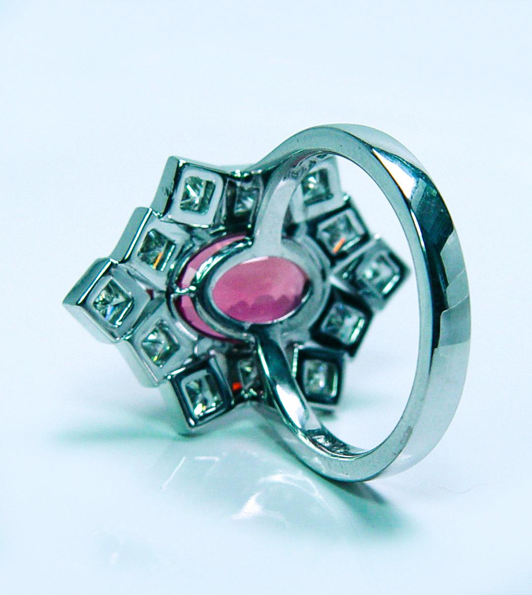 Vintage Tourmaline Princess Diamond Cocktail Ring 18K White Gold Estate Giant For Sale 3