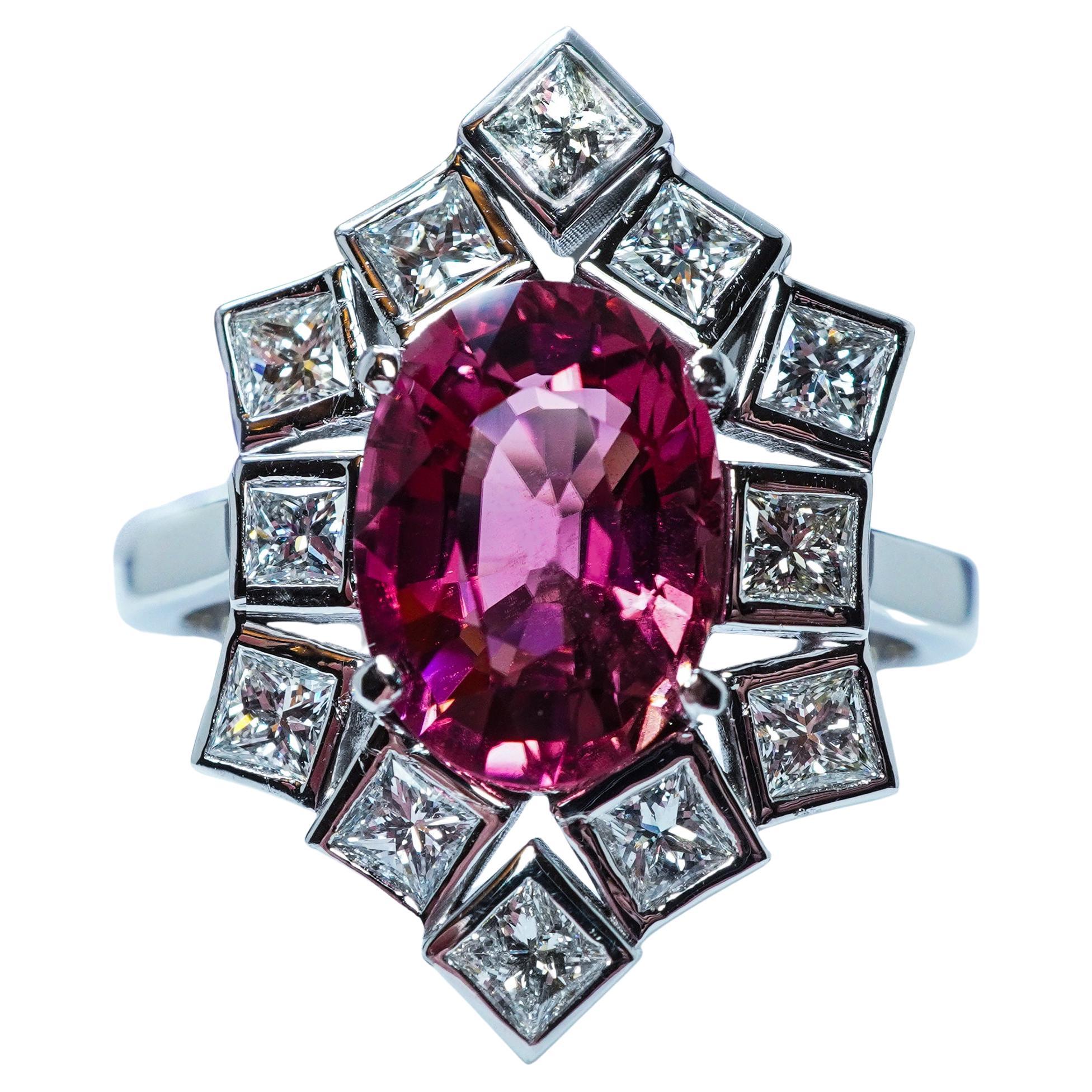 Vintage Tourmaline Princess Diamond Cocktail Ring 18K White Gold Estate Giant For Sale