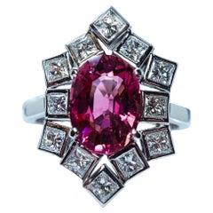 Vintage Tourmaline Princess Diamond Cocktail Ring 18K White Gold Estate Giant