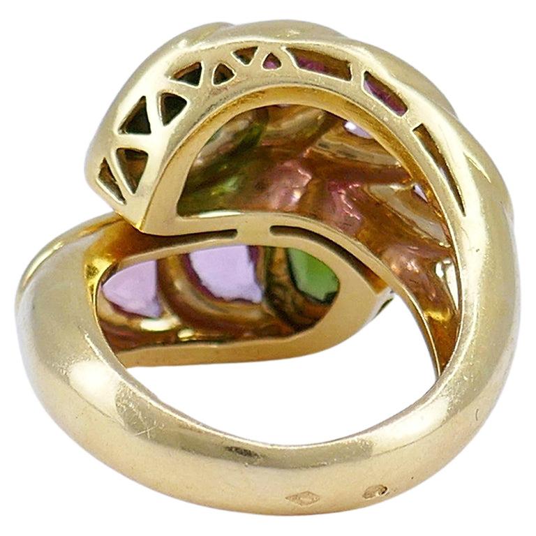 Mixed Cut Vintage Tourmaline Ring 18k Gold French Estate Jewelry For Sale