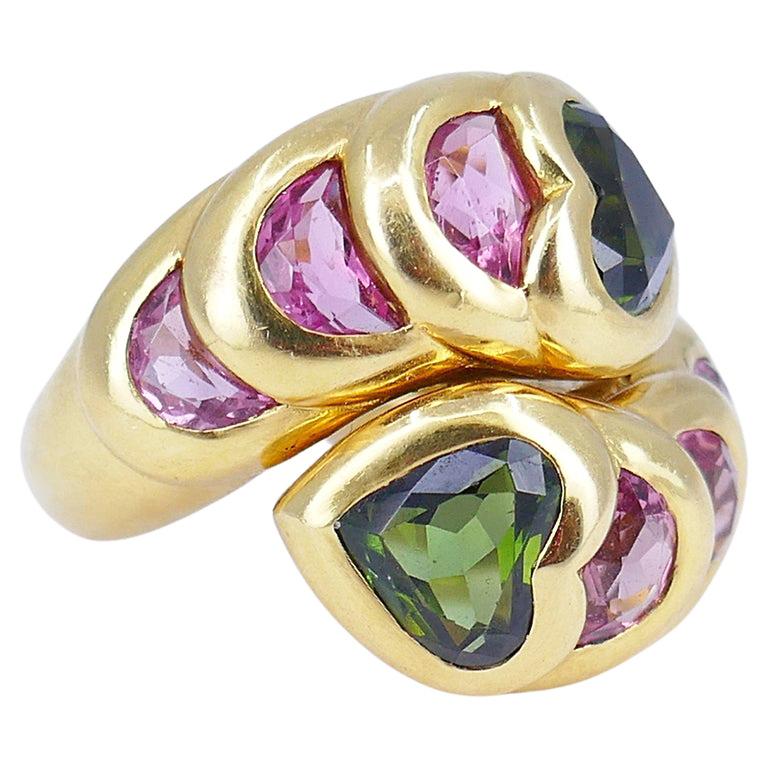 Vintage Tourmaline Ring 18k Gold French Estate Jewelry In Excellent Condition For Sale In Beverly Hills, CA