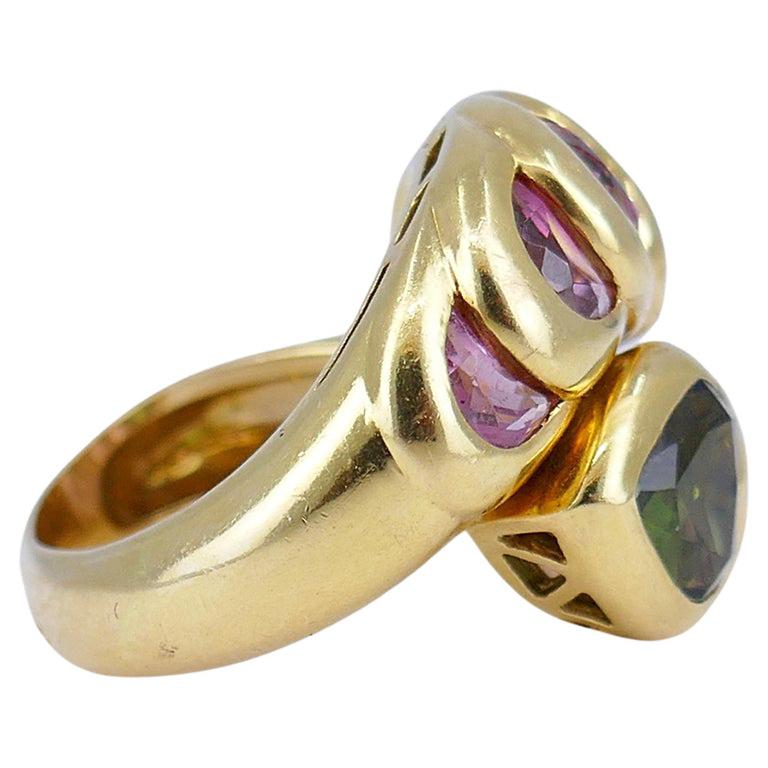 Women's Vintage Tourmaline Ring 18k Gold French Estate Jewelry For Sale