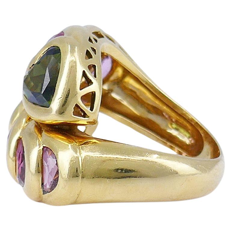 Vintage Tourmaline Ring 18k Gold French Estate Jewelry For Sale 1
