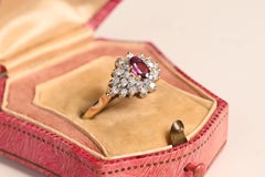 Vintage Tourmaline and Diamond Ring. 0.40ct Oval Tourmaline Diamond Cluster Ring