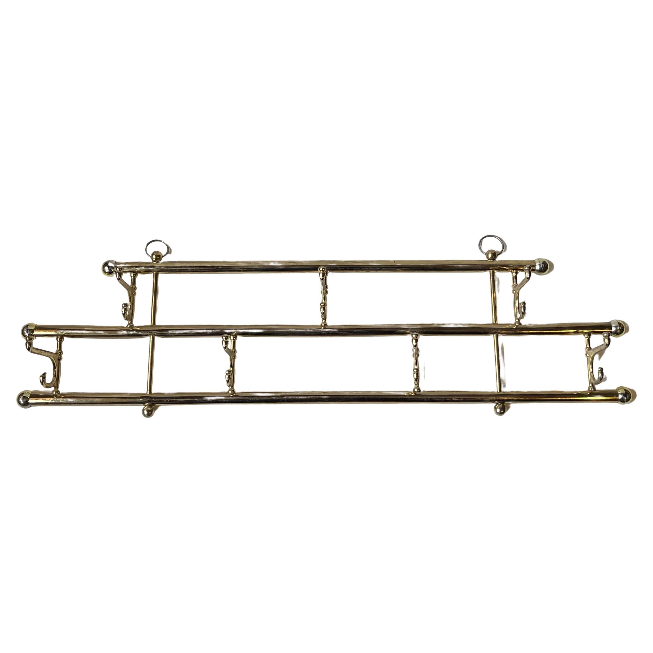 Vintage Towel or Small Coat Rack in Brass and Gold Chrome