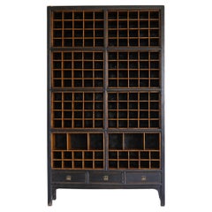 Antique Towering Black Lacquered Salvaged Organizer/Apothecary Cabinet