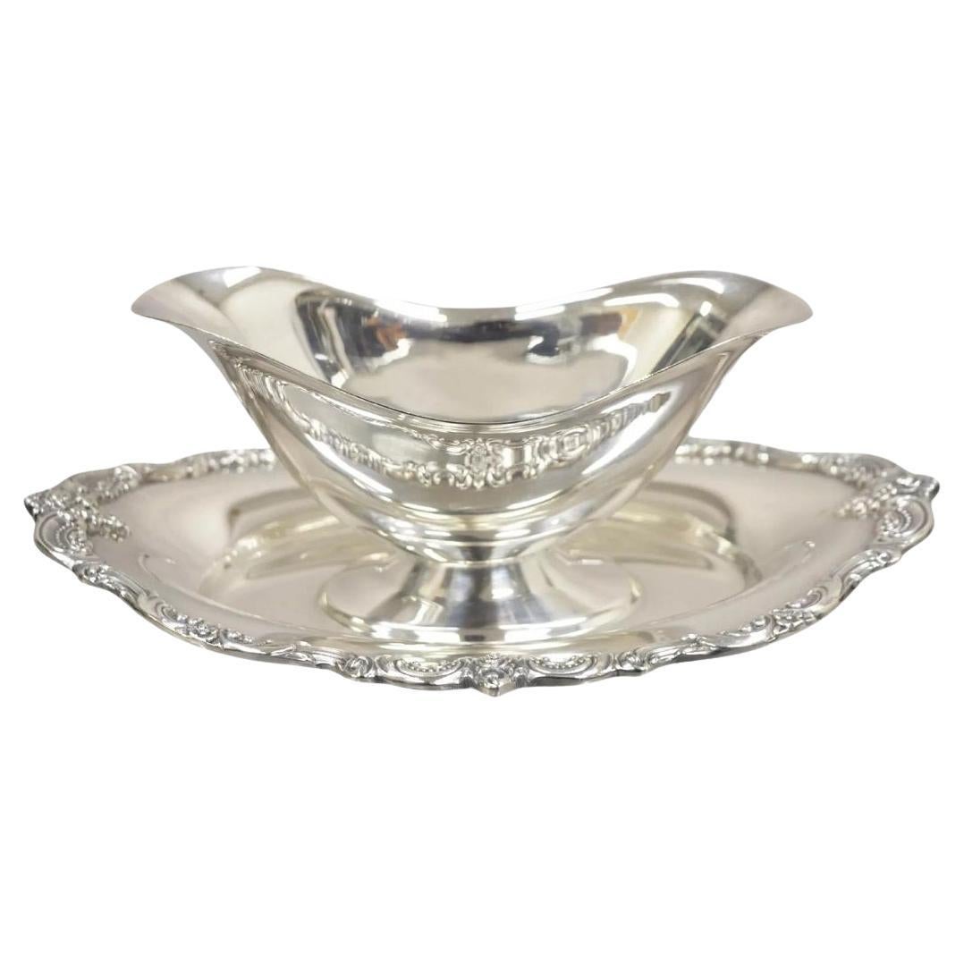 Vintage Towle 2909 Victorian Silver Plated Gravy Boat on Attached Plate