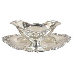 Vintage Towle 2909 Victorian Silver Plated Gravy Boat on Attached Plate