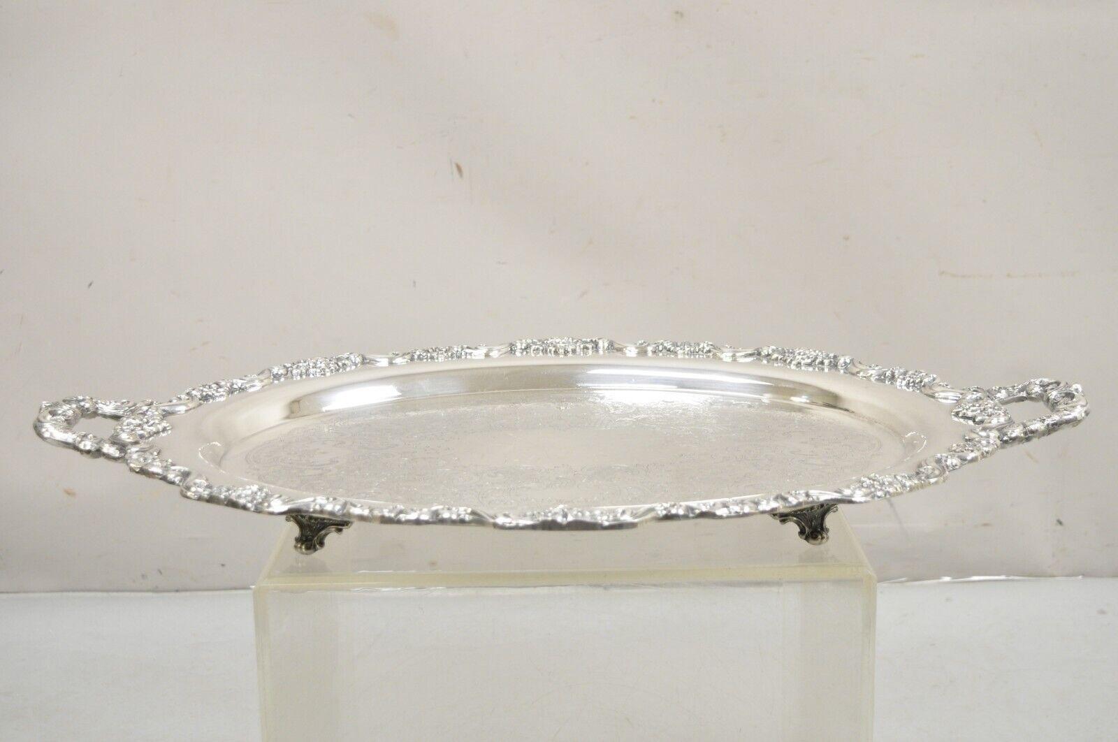Vintage Towle 6955 Large Silver Plated Oval Victorian Serving Platter Tray In Good Condition For Sale In Philadelphia, PA