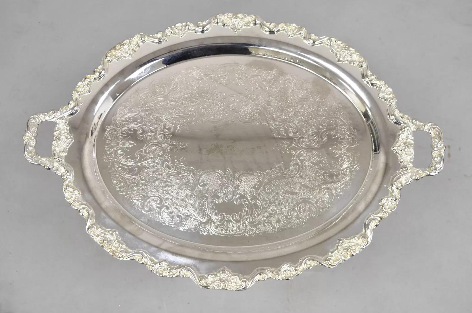 Vintage Towle großen verzierten viktorianischen Oval versilbert Servierplatte Tablett im Angebot 5
