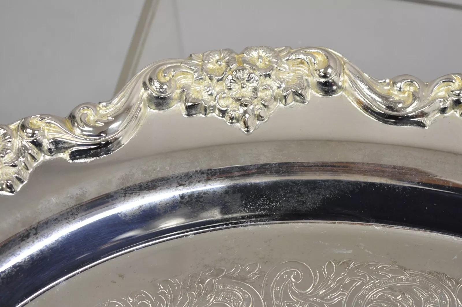 Vintage Towle großen verzierten viktorianischen Oval versilbert Servierplatte Tablett (Versilberung) im Angebot