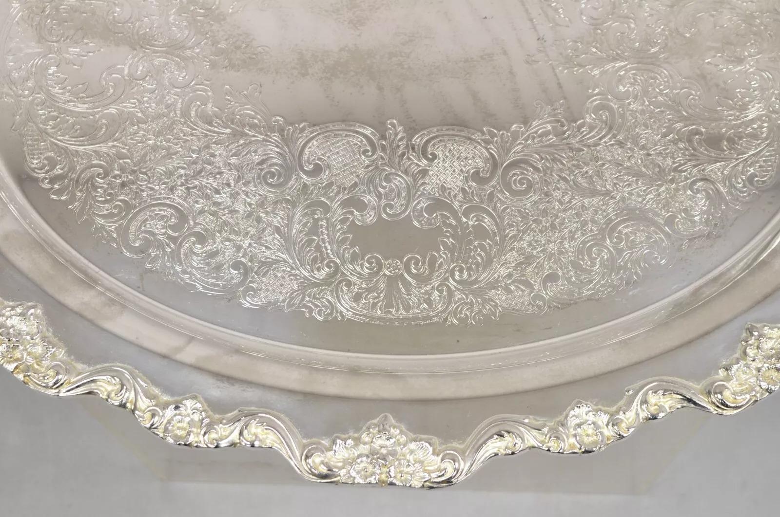 Vintage Towle großen verzierten viktorianischen Oval versilbert Servierplatte Tablett im Angebot 2