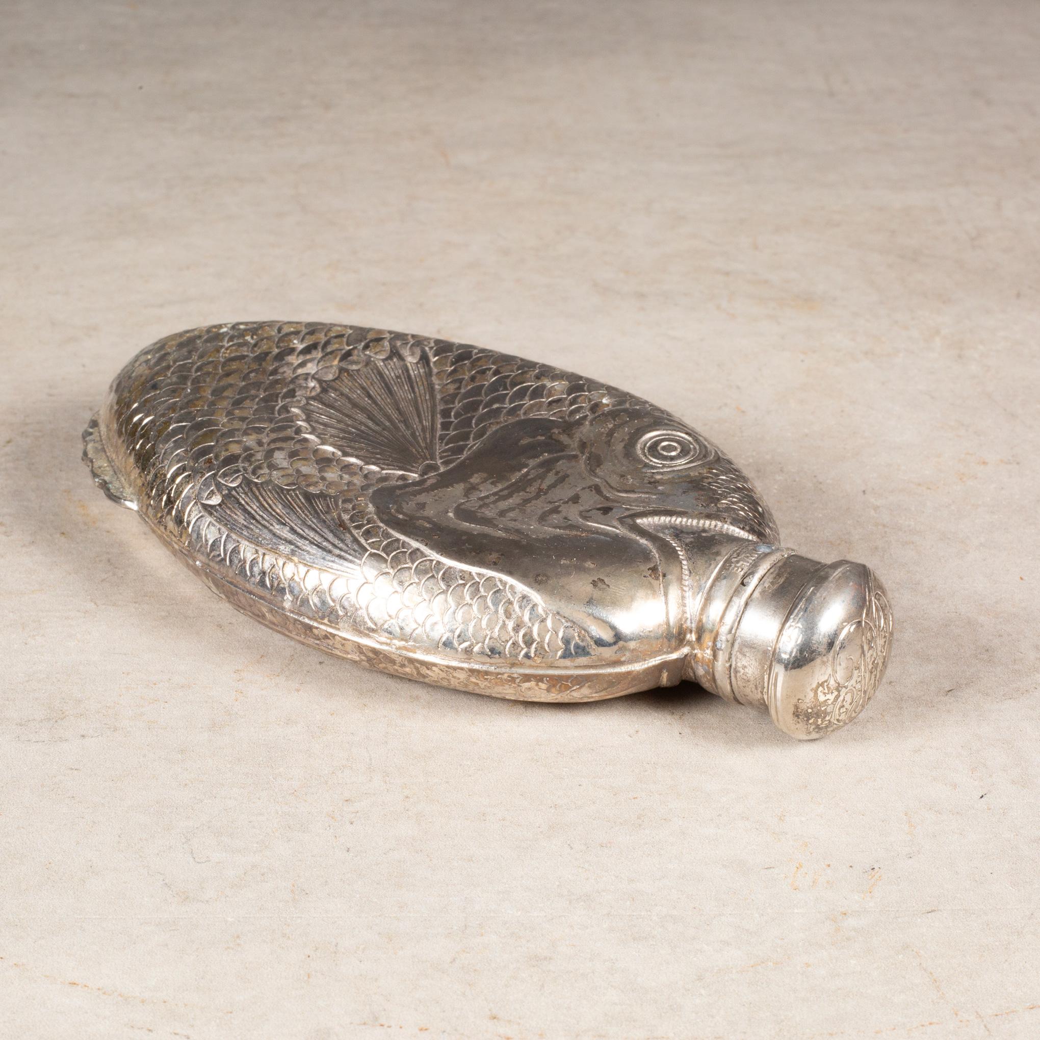 20th Century Vintage Towle Silver Plated Fish Flask